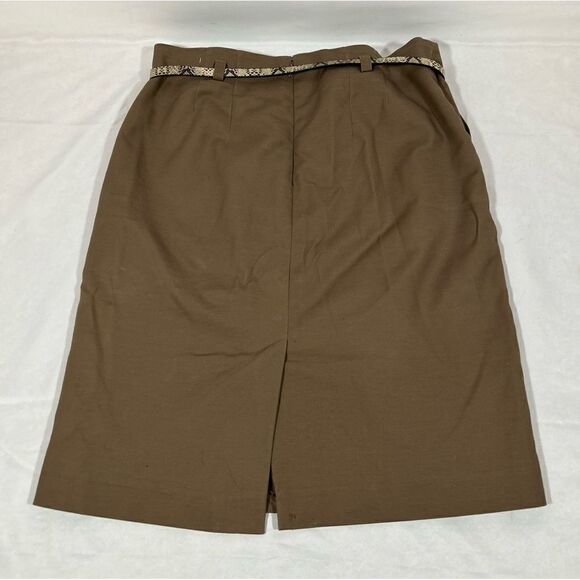 Van Heusen Tan Dark Khaki Pencil skirt snake skin pattern belt business office - Picture 7 of 10